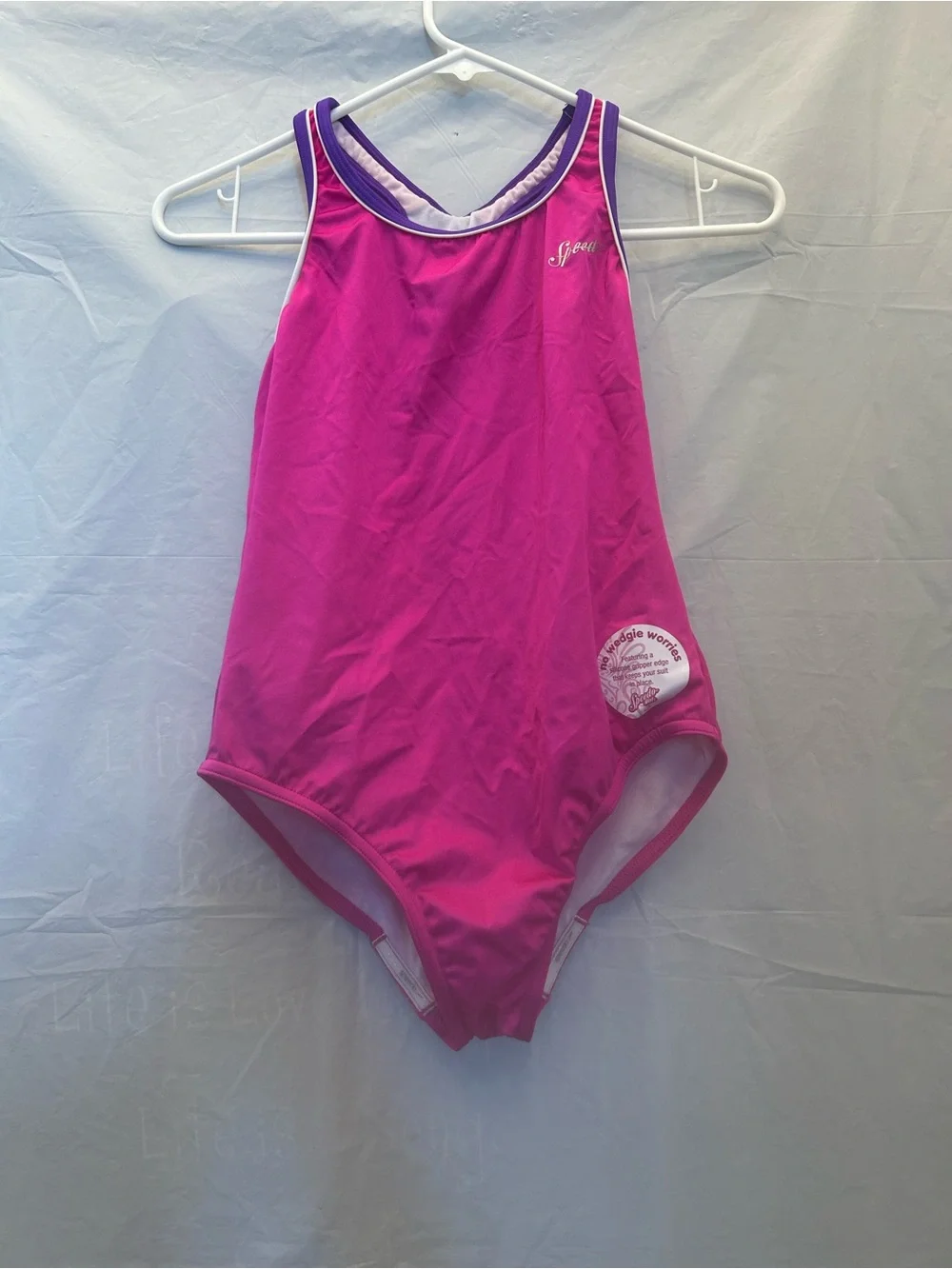 Speedo Girls' New Blush Bright Pink  One-Piece Swimsuit with Purple Trim Sz 16